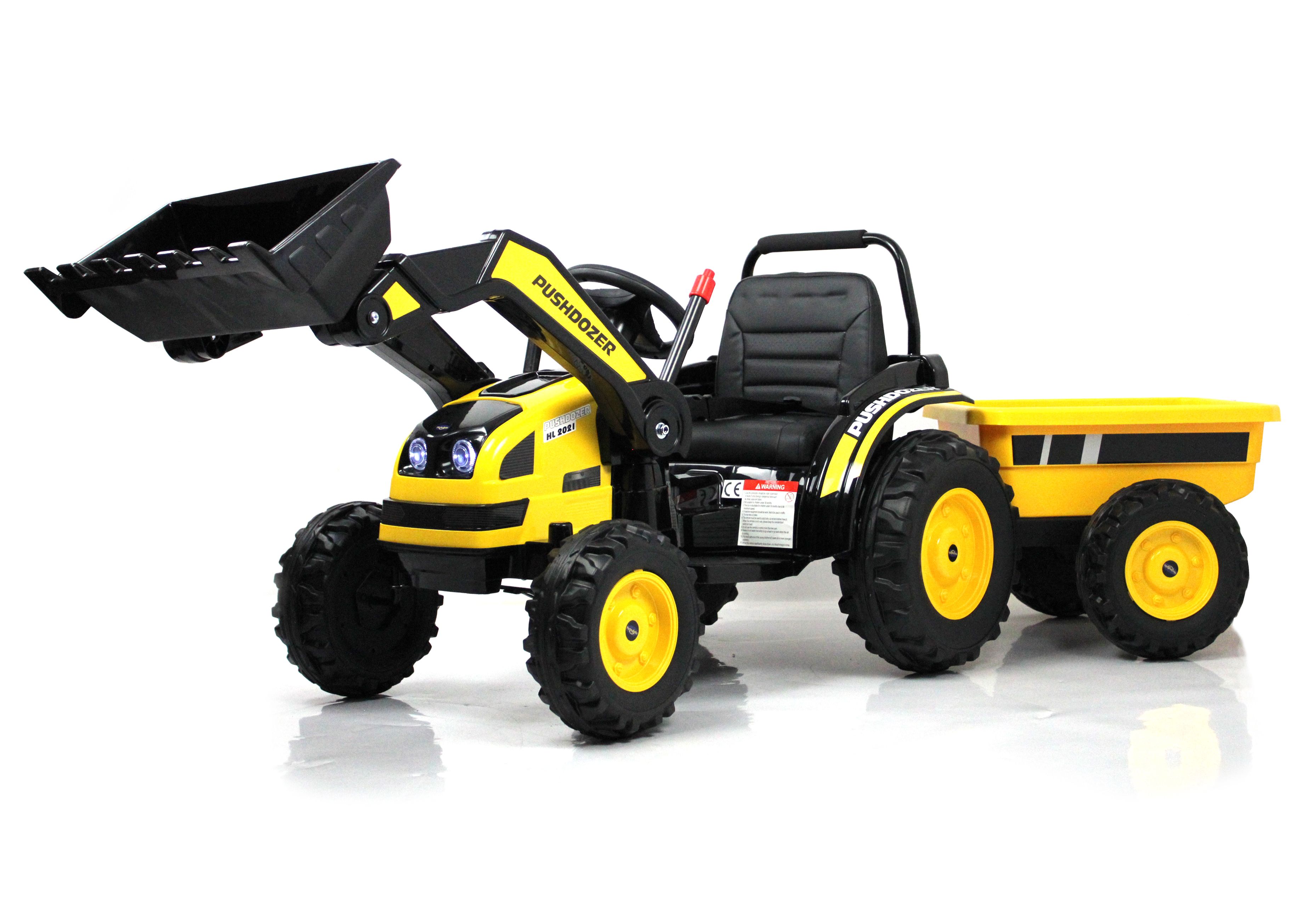 Детский электромобиль трактор-погрузчик с прицепом (Жёлтый) HL395