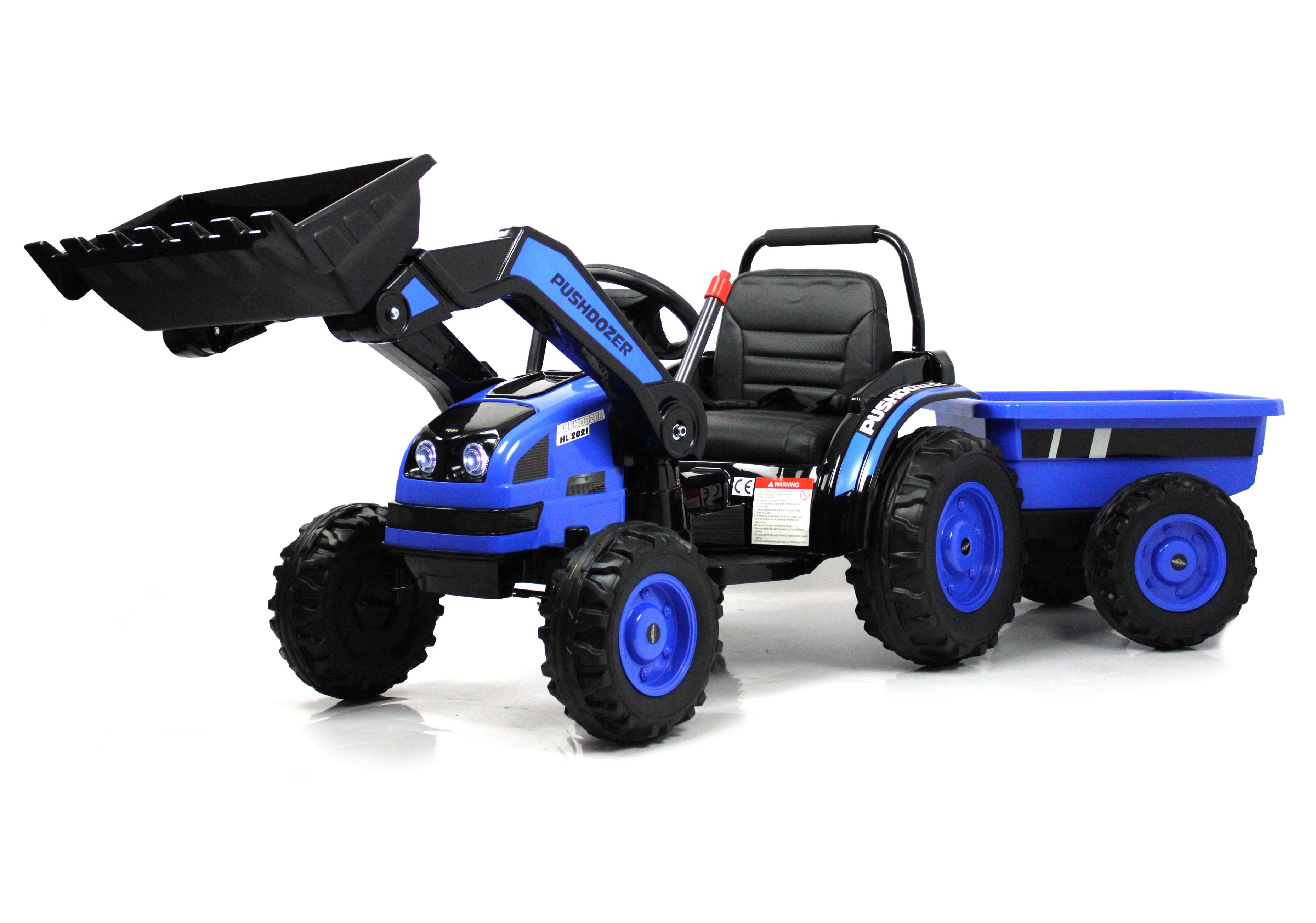 Детский электромобиль трактор-погрузчик с прицепом (Синий) HL395